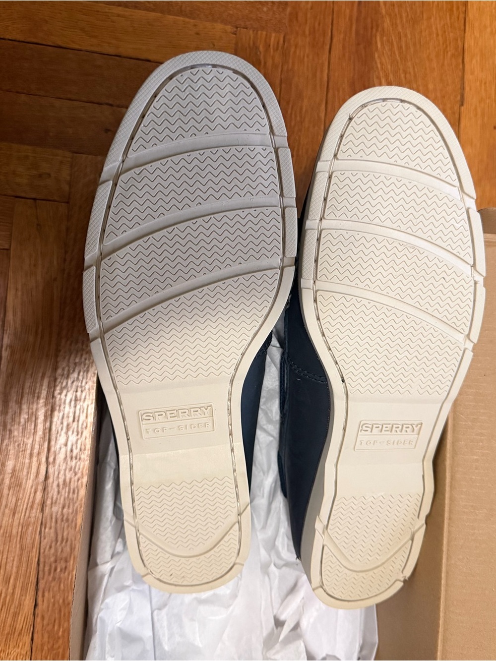 Sperry Navy Leather 2-Eye Moc Boat Shoes with Contrast Stitching - Picture 3 of 3